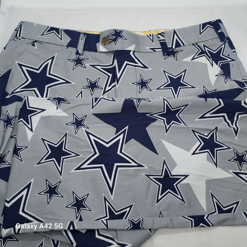 Loudmouth Golf Dallas Cowboys NFL Star Print Pants Gray Blue White 34x34L